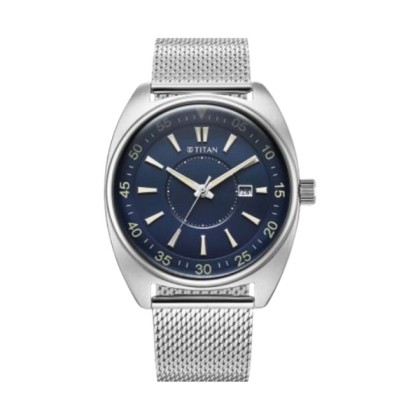 Titan Classique Tonneau 90211SM01 Blue Dial Stainless Steel Strap Analog Men Watch